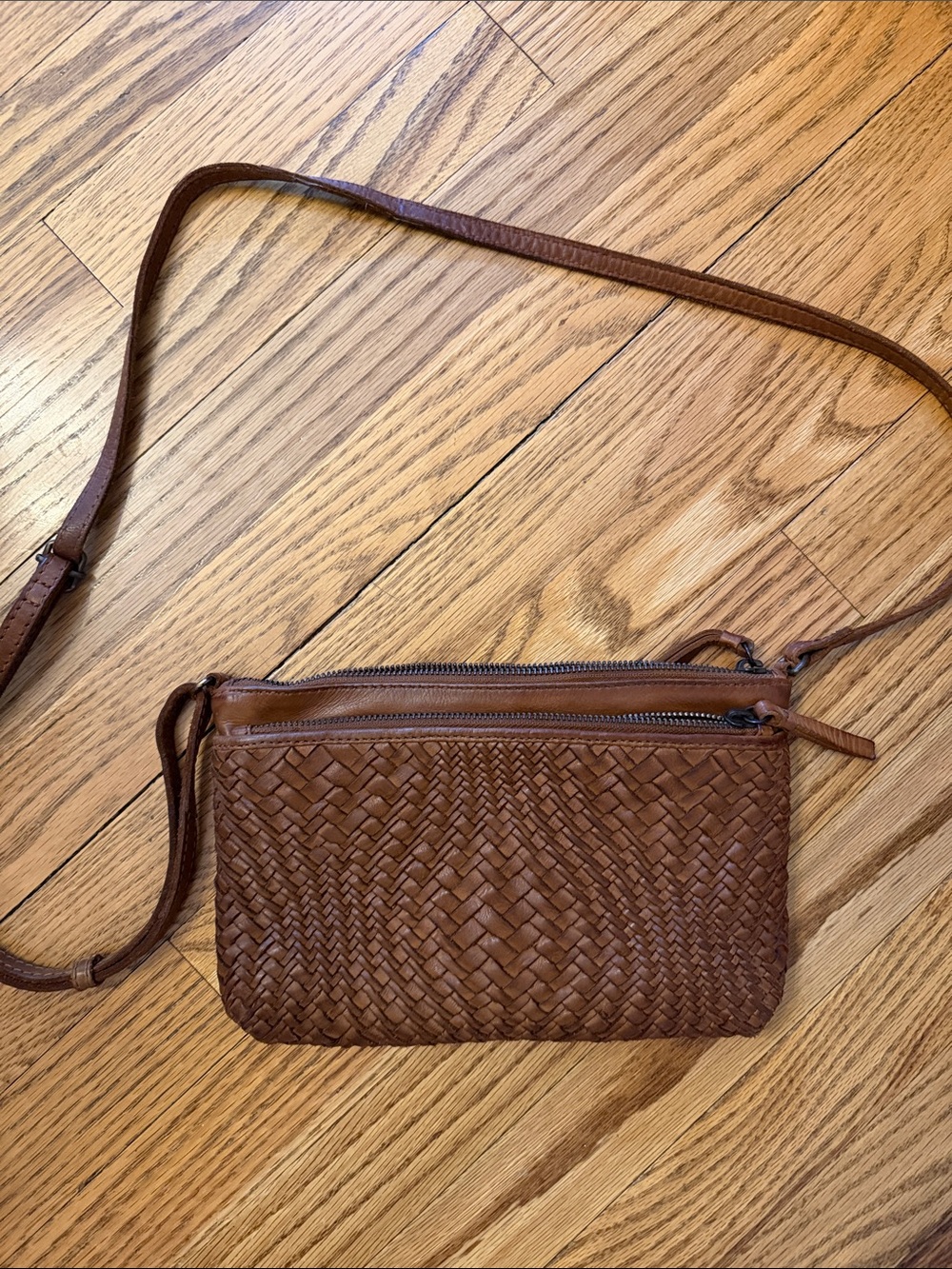 Brown Woven Leather Crossbody Bag - 100% Genuine Leather